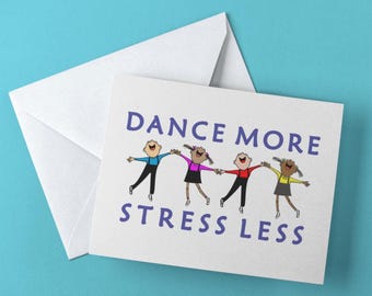 Set di biglietti "Danza più stress meno": carta da lettere bianca, buste bianche