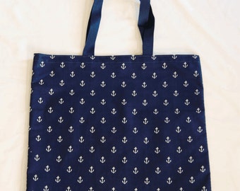 Sconto del 50% sulla borsa tote in cotone con stampa di ancora blu navy