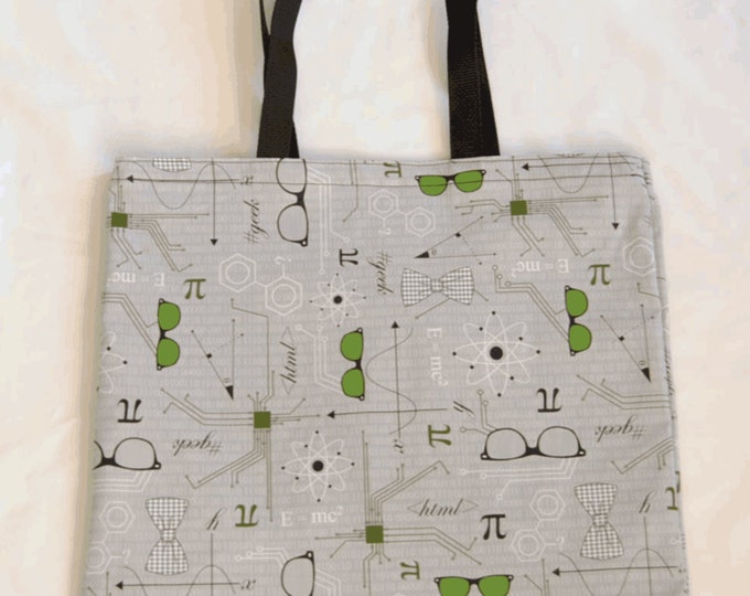 Tote Bag, Science Geek Print Tote Bag, Cotton Print Tote Bag, Science, Science Symbols Tote