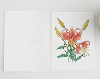 Tiger Liliy Note Cards, Set of Ten Note Cards, Watercolor Print Note Cards