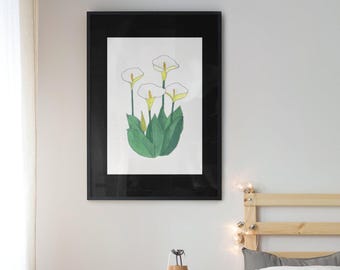 Peace Lily Watercolor Painting Print: Matted Giclee Flower Art