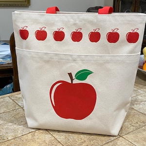 Bolsa de mercado de lona de bolsillo de Apple, bolsa de lona con bolsillo delantero, regalo para maestros, bolsa de mercado de lona, bolsa de mercado, bolsa de mano