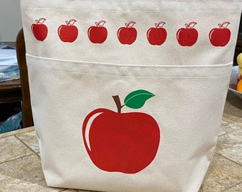 Sconto del 50% sulla borsa in tela con stampa di mele, tasca frontale, regalo per insegnanti