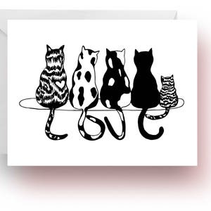 Arte con penna e inchiostro, Biglietti d'amore per gatti, Regalo per gli amanti dei gatti, Cancelleria per gatti, Biglietti per appunti, Carte, Cancelleria