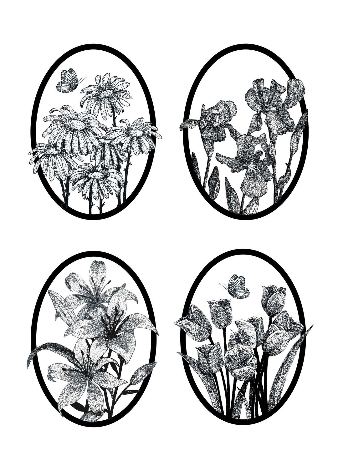 Note Card Set, Flower Note Cards, Pen and Ink Art, Stationery, Flower