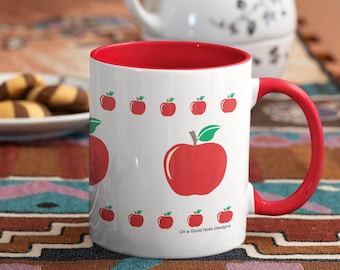 Apple Design Ceramic Mug, Ceramic Mug, Personalized Mug, Teacher Gift