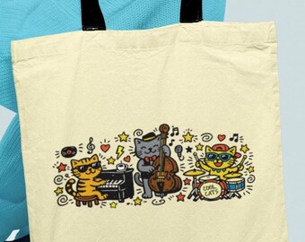 Borsa tote con stampa di gatti, in tela colorata