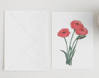 Poppy Note Cards, Set of Ten Note Cards, Watercolor Print Note Cards