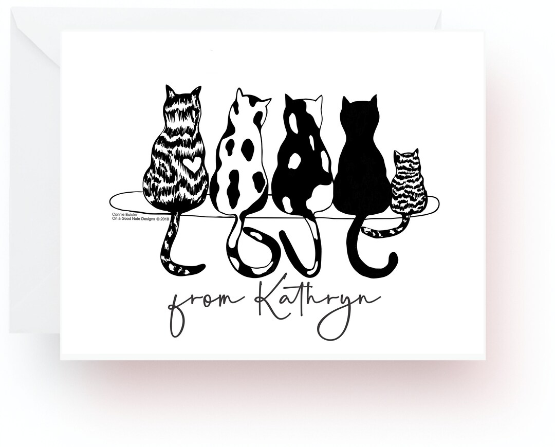 Cat Note Card, Personalized Cat Stationery, Note Cards, Cards ...