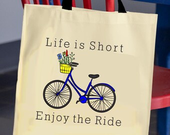 Borsa tote "Life is Short", borsa tote in tela colorata