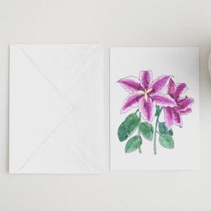 Biglietti per appunti Lily, Set di dieci biglietti per appunti, Biglietti per appunti con stampa acquerello