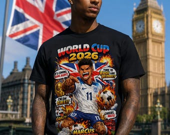 England World Cup 2026 Football / Soccer Player Illustration Tee | Football Shirt