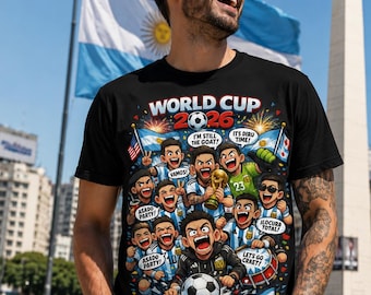Argentina World Cup 2026 Cartoon Players T-Shirt | Soccer Team Illustration
