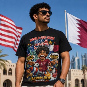 Qatar World Cup 2026 Football / Soccer Player T-Shirt | Qatar Football Fan Tee image 1