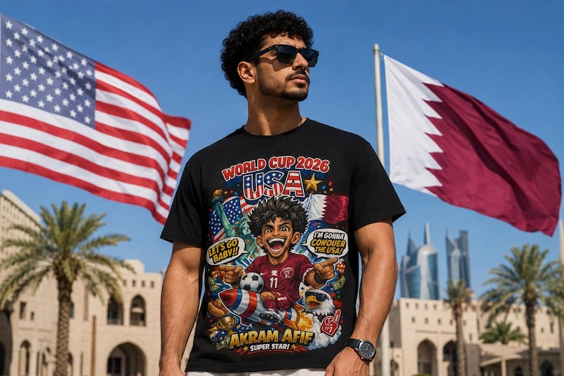 Qatar World Cup 2026 Football / Soccer Player T-Shirt | Qatar Football Fan Tee image 1