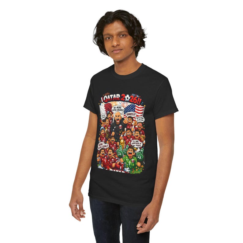 Qatar 2026 World Cup Cartoon Players T-Shirt | Soccer Tournament Illustration image 8