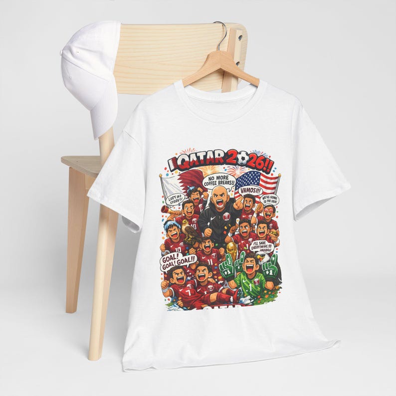 Qatar 2026 World Cup Cartoon Players T-Shirt | Soccer Tournament Illustration image 4