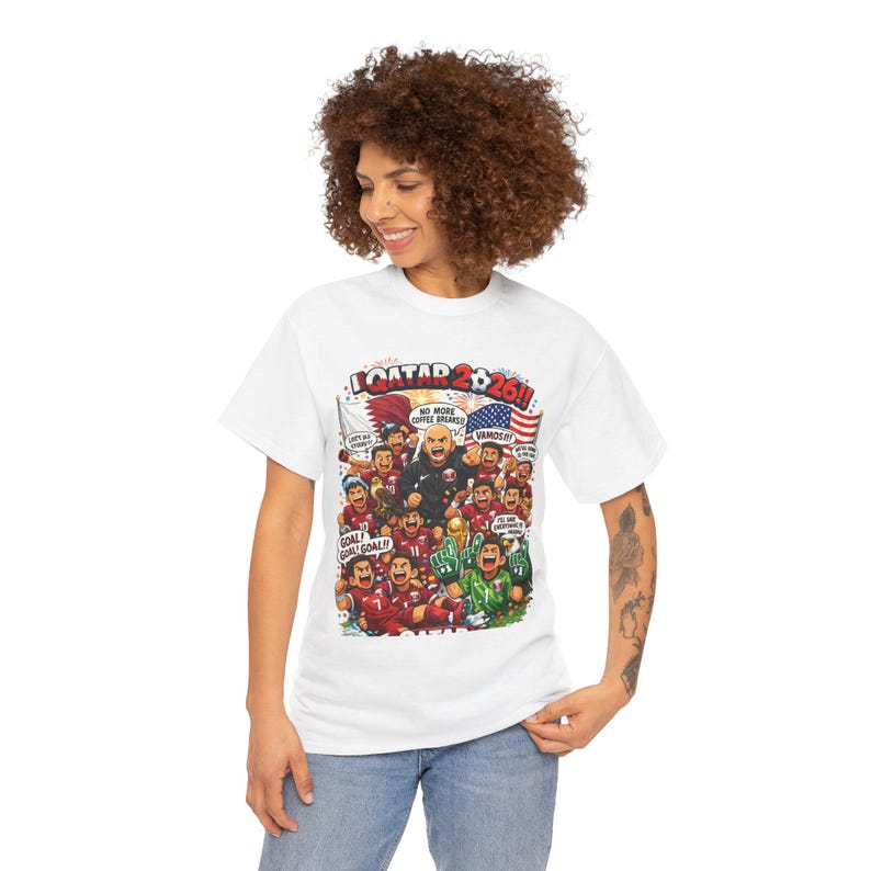 Qatar 2026 World Cup Cartoon Players T-Shirt | Soccer Tournament Illustration image 7
