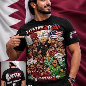 Qatar 2026 World Cup Cartoon Players T-Shirt | Soccer Tournament Illustration image 1