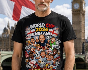 England World Cup 2026 Football Caricature T-Shirt | Soccer Poster Design