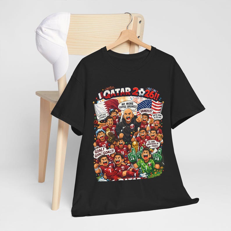 Qatar 2026 World Cup Cartoon Players T-Shirt | Soccer Tournament Illustration image 5