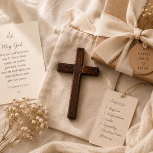 Rustic Wooden Cross Wall Decor, Small 12cm Cross, Farmhouse Religious, Prayer Room, Baptism Gift