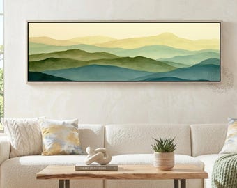 Minimalist Mountain Landscape Canvas Wall Art Sage Green Nature Print Japandi Panoramic Mountain Decor Contemporary Living Room Artwork