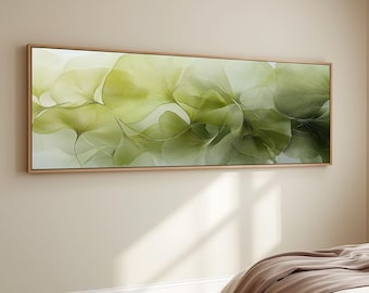 Green Ginkgo Leaf Wall Art Sage Botanical Print Minimalist Nature Canvas Zen Decor Panoramic Artwork Japandi Living Room Wall Decor