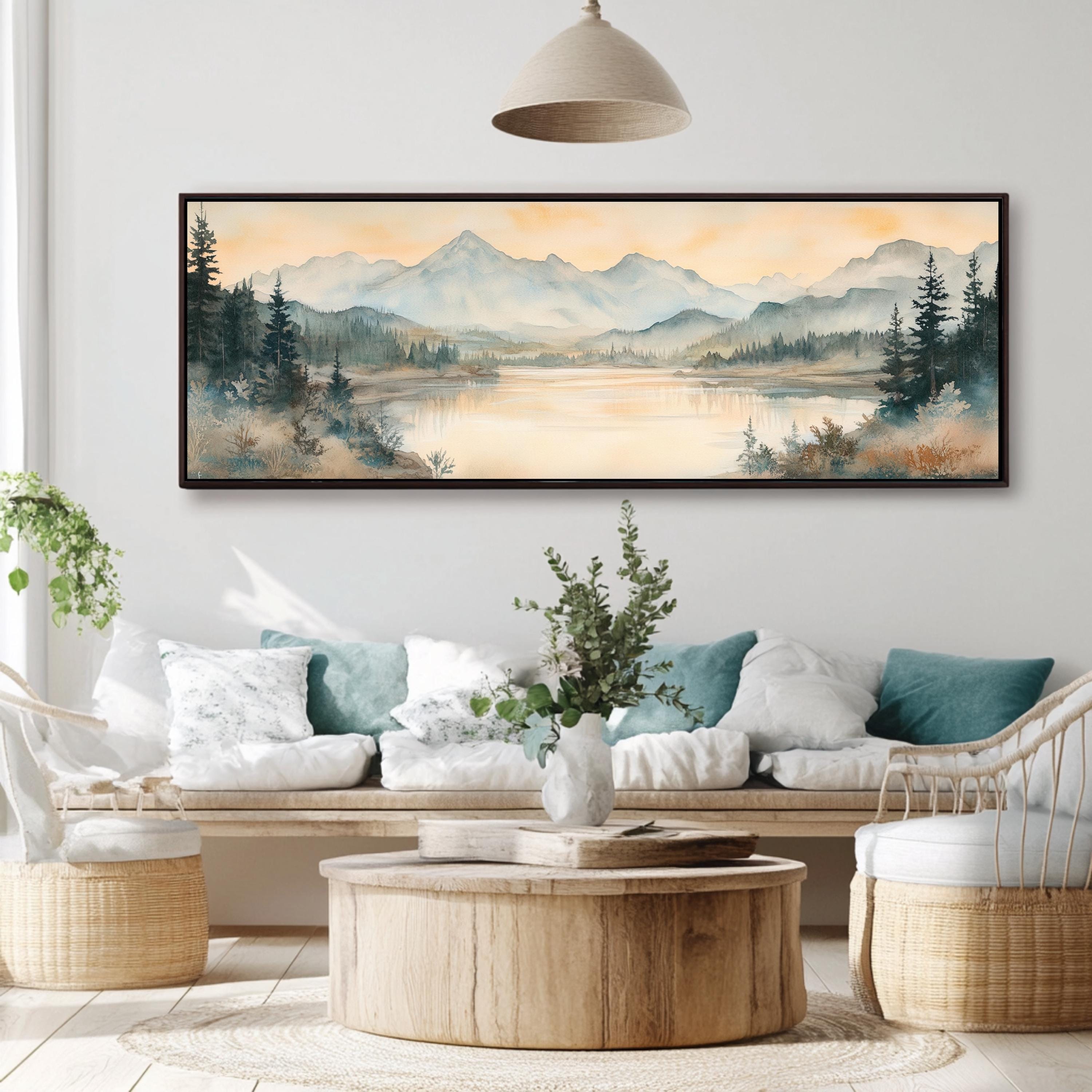 Mountain Watercolor Landscape Canvas Print Misty Pine Forest Wall Art ...