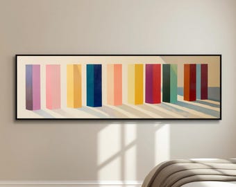 Color Block Abstract Wall Art Mid Century Modern Canvas Print Geometric Minimalist Artwork Colorful Contemporary Panoramic Living Room Decor