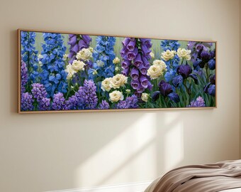 Botanical Flower Landscape Wall Art English Garden Foxglove Flower Art Colorful Wildflower Field Canvas Print Panoramic Living Room Decor
