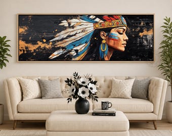Boho Southwestern Portrait Canvas Print Rustic Textured Earth Tone Wall Art Western Home Decor Horizontal Canvas Print Panoramic Artwork