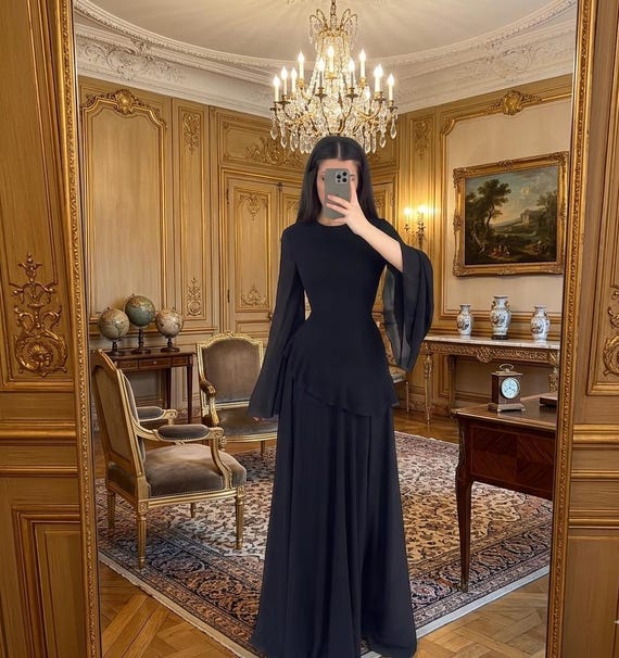 fit and flare long formal dress Sleeve Pleated Maxi Alpha