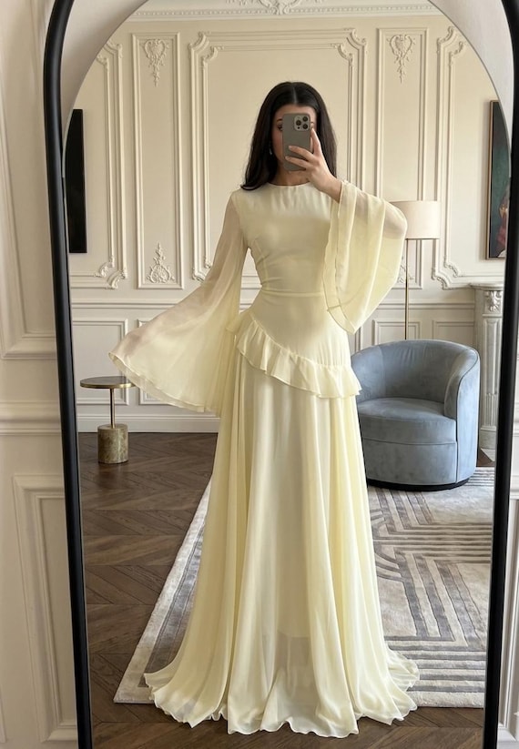 long flare dresses for ladies Sleeve Pleated Maxi Dress partydress