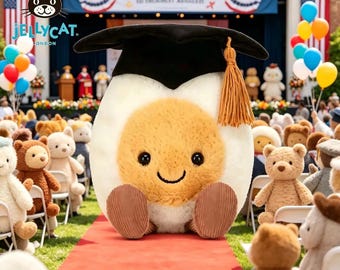 Jellycat Amuseable Huevo Hervido de Graduación, Peluche de Huevo de Graduado, Recuerdo de Birrete