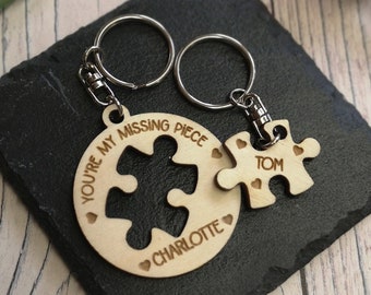 Portachiavi personalizzato "Tu sei il mio pezzo mancante" • Regalo di San Valentino • Portachiavi per coppie • Portachiavi con pezzo mancante di puzzle • Ricordo dell'anniversario