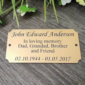 Brass Effect Plastic Memorial Plaque • Personalised Memorial Plaque • Engraved In Loving Memory 10x5cm Plaques • Style 2