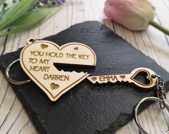 You Are The Key to My Heart Personalised Keyring • Valentines Day Gift • Couples Keyring • 2 Part Wooden Keyring • Anniversary Keepsake