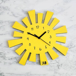 Yellow Sun Wall Clock • Children's Sunshine Clock • Nursery Decor • Personalised Gift • Children's Birthday Present • Baby Room Clock
