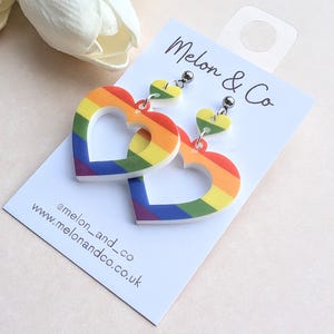 Pride Rainbow Heart Earrings Acrylic Pride Month Accessory LGBTQ+ Jewellery