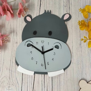 Hippo Clock • Children's Clock • Safari Nursery bedroom Decor • Personalised Gift • Children's Birthday Present • First Birthday Present