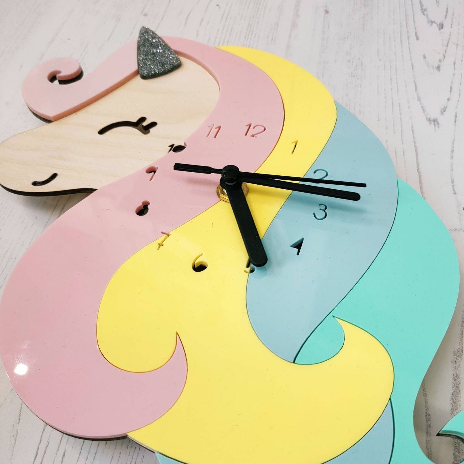 Pastel Rainbow Unicorn Clock Children's Clock Nursery Etsy