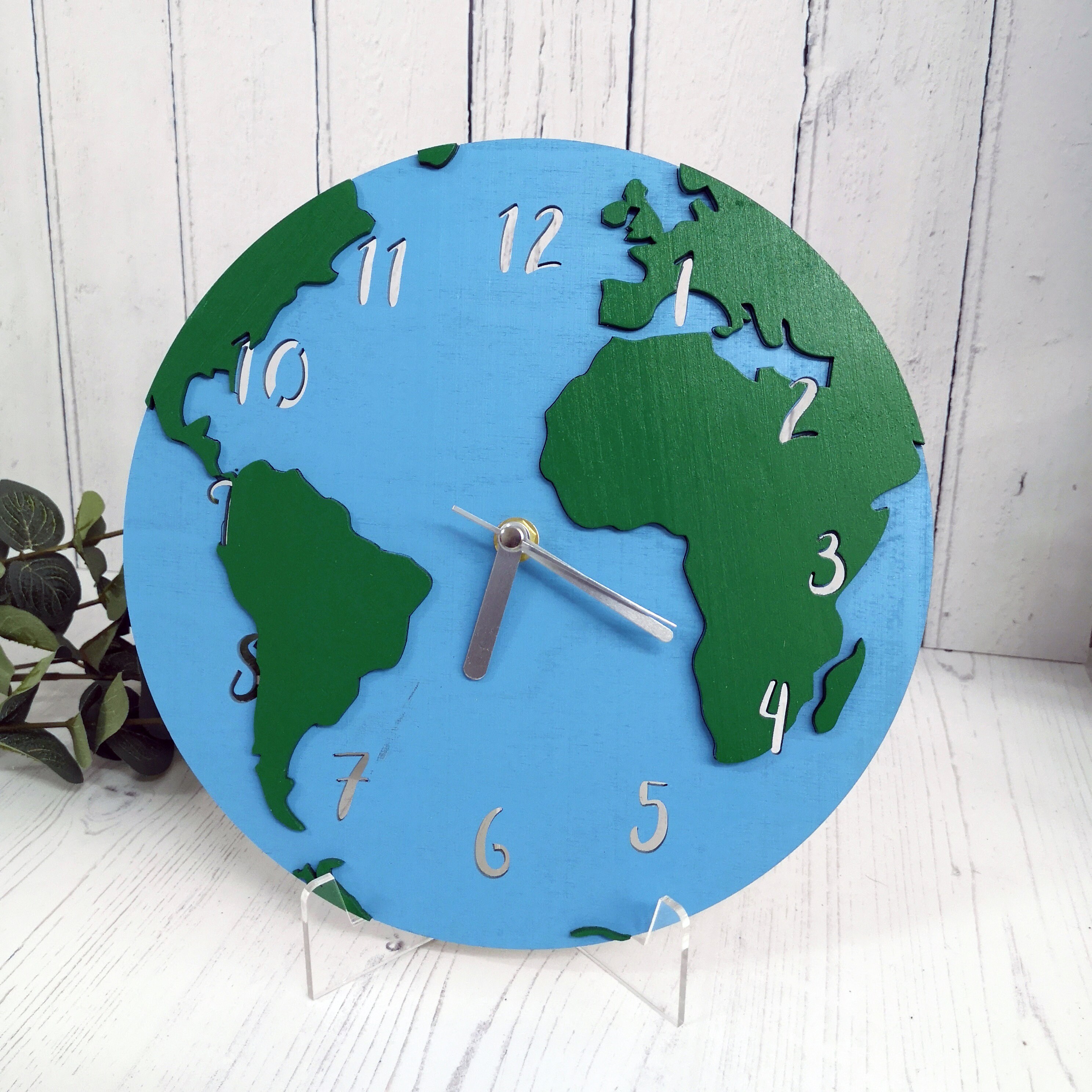 World Clock Earth Decor Clock Wooden Wall Etsy