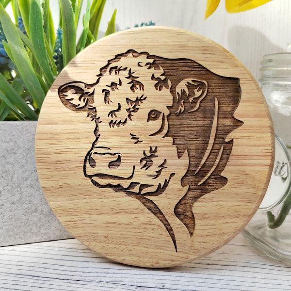 Herefordshire Bull Coaster • Hereford United Birthday Present • Wooden Coffee Cosater • Dad Present • Gifts for Him and Her • Christmas Gift