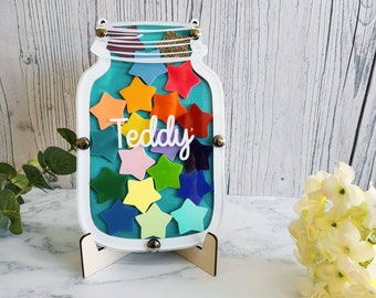 Personalised Reward Jar • Reward Chart • Turquoise and White Reward Jar • Good Behaviour System • Personalised Gift • Potty Training