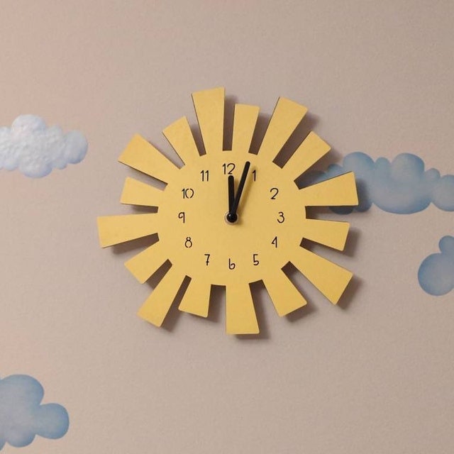 Yellow Sun Wall Clock Children's Sunshine Clock - Etsy Ireland