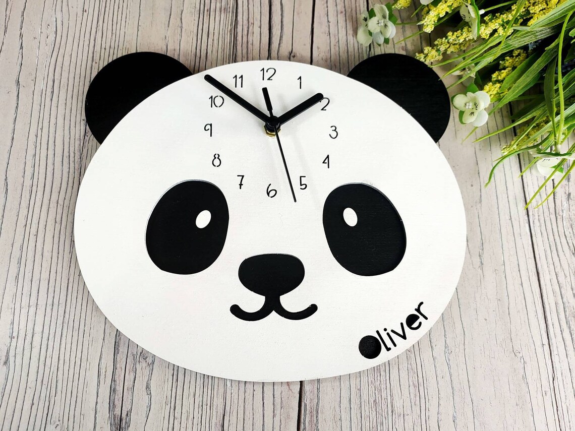 Panda Clock Children's Clock Nursery bedroom Decor Etsy