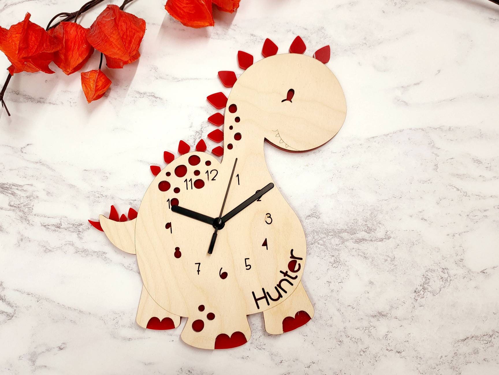 Reloj de dinosaurio en acrílico y madera Reloj de los niños | Etsy