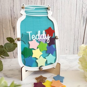 Personalised Reward Jar Reward Chart Turquoise and White Reward Jar Good Behaviour System Personalised Gift Potty Training image 2