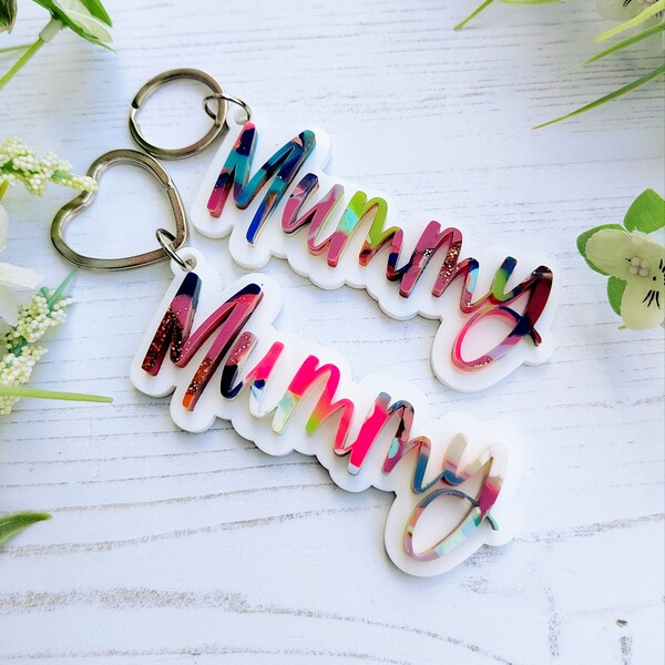 Mummy Keyring • Layered Acrylic Mother's Day Present • Recycled Acrylic Keyring • Mum Gift • Mother's Day Gift • Gift For Mummy - Confetti